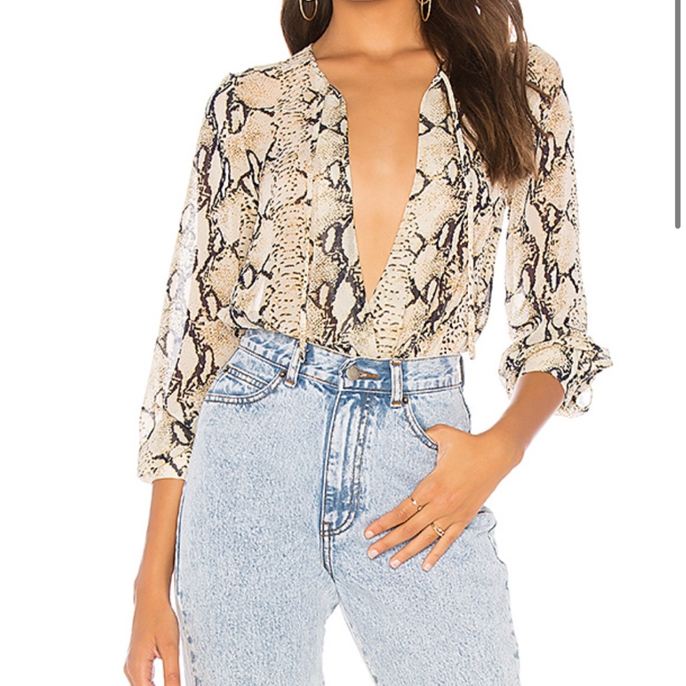 Superdown Alexa Front Tie Snakeskin Bodysuit